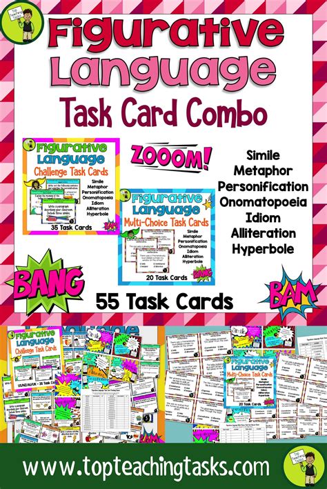 Figurative language 3rd grade unit. Figurative Language Challenge Task Cards COMBO ...