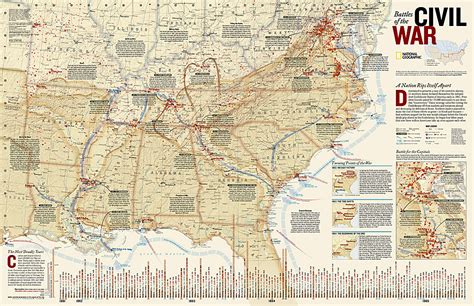 Battles Of The American Civil War National Geographic 24x36 Wall Map