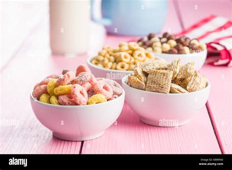 Various Breakfast Cereals In Bowl Stock Photo Alamy