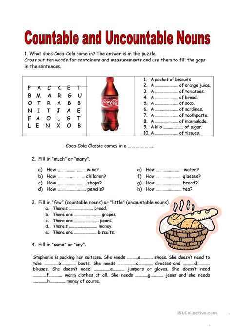 Countable And Uncountable Nouns English Pinterest Worksheets