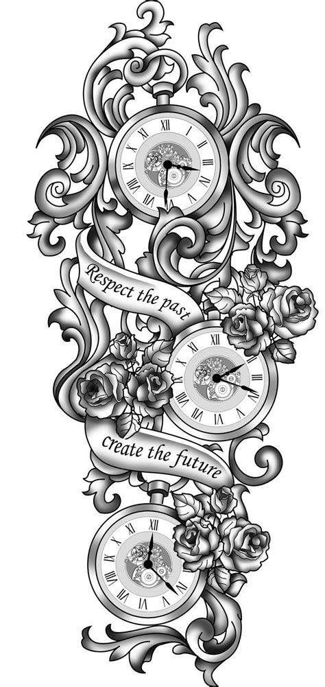 Clock Ornament Full Sleeve Tattoo Design Designer Andrija Protic
