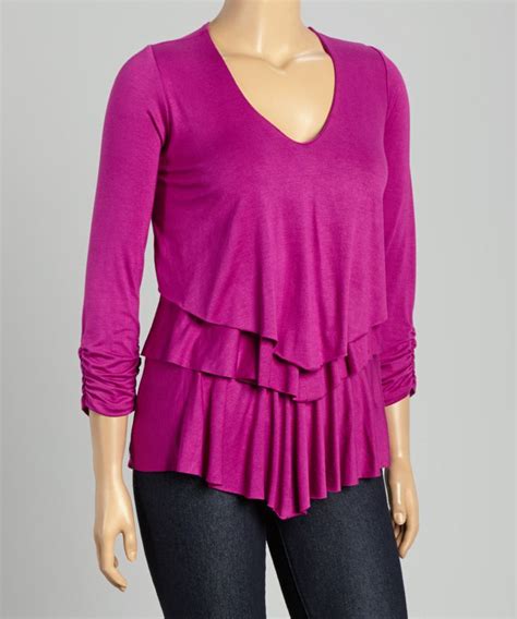 Berry Tiered V Neck Top Plus Zulily Tops Zulily Women Plus Size Fashion