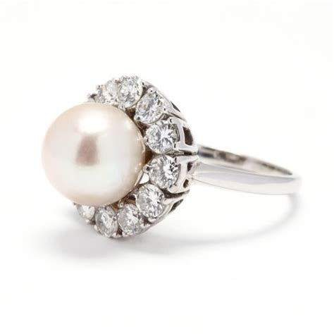Vintage Kt White Gold Pearl And Diamond Ring Lot The