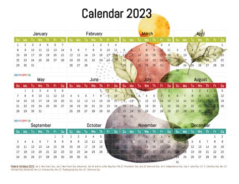Free Printable 2023 Calendar With Holidays Pdf Watercolor Y2746abel
