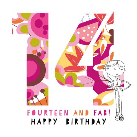 Fourteen And Fab 14th Birthday Card Happy 14th Birthday Etsy Uk