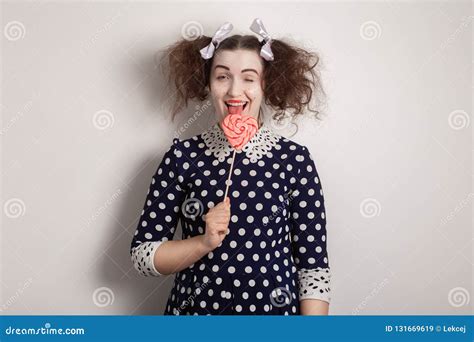 Girl And Lollipop Stock Image Image Of Bright Makeup