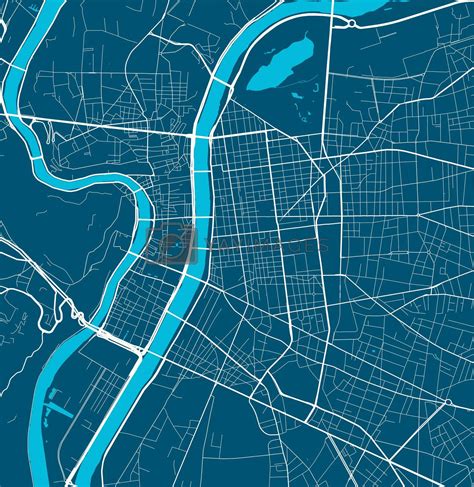 Royalty Free Vector Detailed Map Of Lyon City Linear Print Map