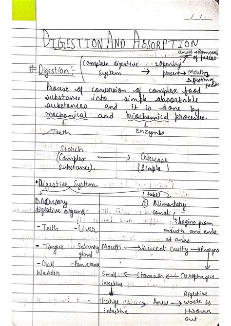 Solution Digestion And Absorption Class Ncert Handwritten Notes