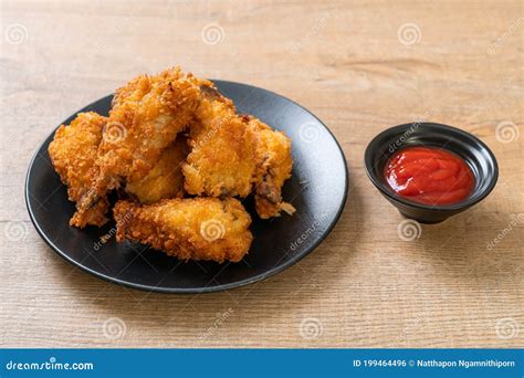 Fried Chicken Wings With Ketchup Stock Photo Image Of Golden Meal