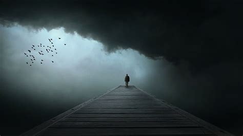 Hd Wallpaper Dark Alone Loneliness Sad Birds Clouds Sky Pier