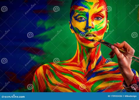Color Art Face And Body Painting On Woman For Inspiration Abstract Portrait Of The Bright