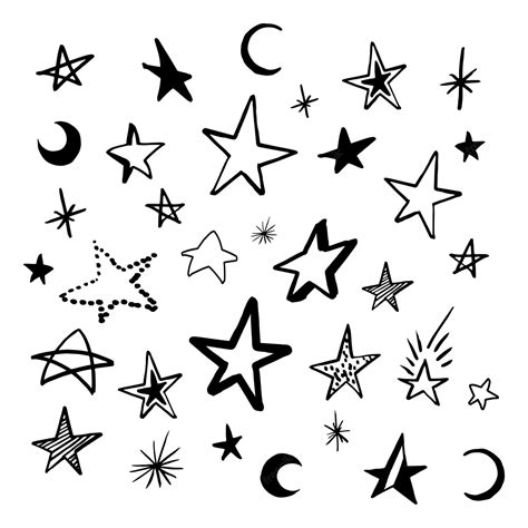 Premium Vector Set Doodle Stars Collection Of Black Hand Drawn Stars