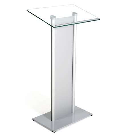 Mandt Displays Tempered Clear Glass Podium With Aluminum Front Panel