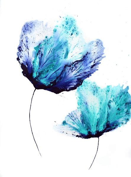 Blue Wall Art Large Flower Painting On Paper 20 X 30