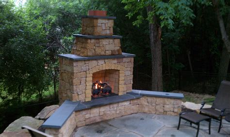 Kasota Outdoor Fireplace With Bluestone Caps And Gas Log Outdoor
