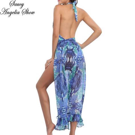Saucy Angelia Women Summer Dress 2018 Sexy Bottom Sheer Print Vestidos Loose Cut Open Party