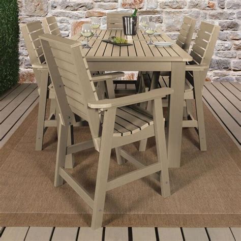 Highwood The Weatherly Collection 7 Piece Tan Frame Bar Height Patio