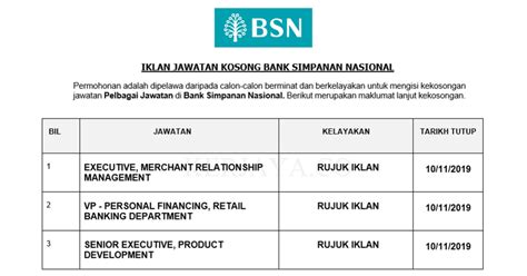 Only shortlisted candidates will be notified. Permohonan Jawatan Kosong Bank Simpanan Nasional (BSN ...