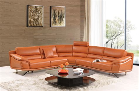 533 Orange Leather Sectional By Esf