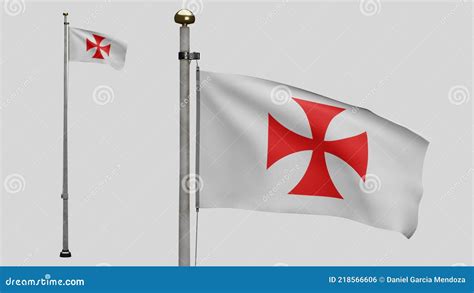 3d Knights Templars Flag Waving On Wind Catholic Military Order