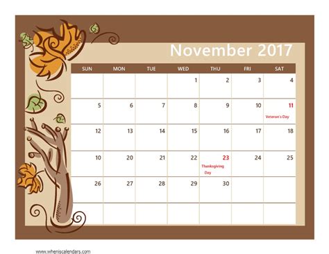November 2017 Calendar Image Templates Free Printable