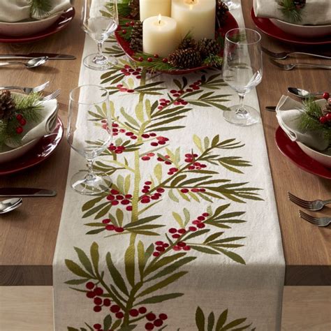 Gorgeous Botanical Table Runner Embroiders Graceful Berried Sprigs On