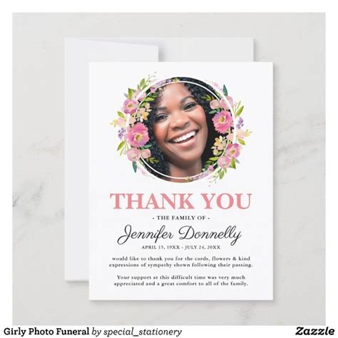The Funeral Thank Card Features An Image Of A Woman With Flowers In Her