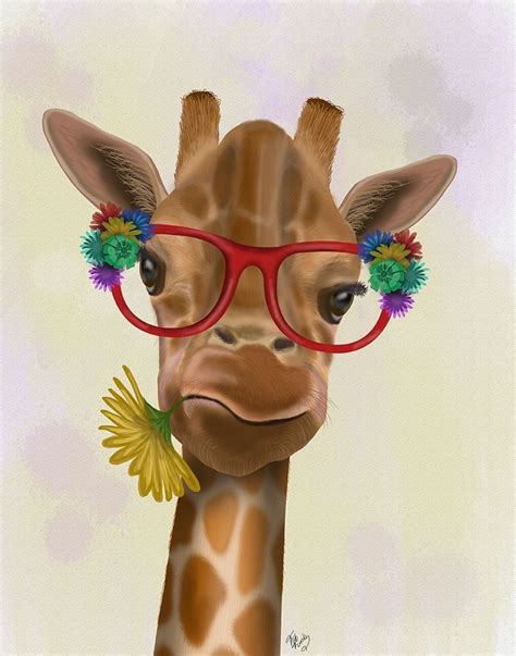 Giraffe And Flower Glasses 3 By Fab Funky