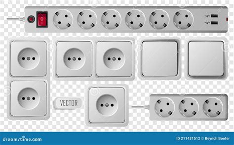 Socket Switch And Extension Vector Outlet For Electric Plugs And