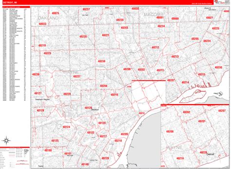 Detroit Michigan 5 Digit Zip Code Maps Red Line
