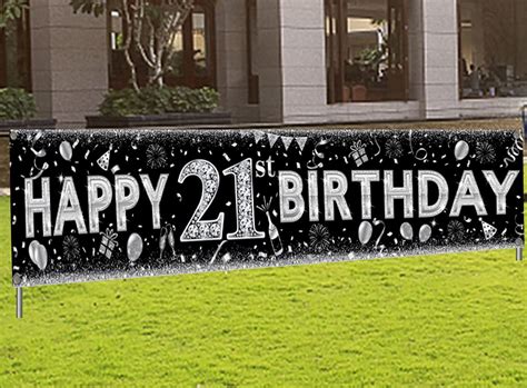 Buy 21st Birthday Decorations Yard Sign Banner Black Sliver Large Indoor Outdoor Happy Birthday