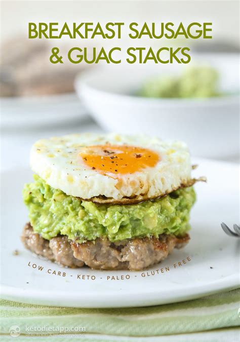 The ketogenic friendly diet or keto friendly fast food contains a very low amount of carbohydrates and a high amount of fats. Keto Breakfast Sausage & Guac Stacks | KetoDiet Blog
