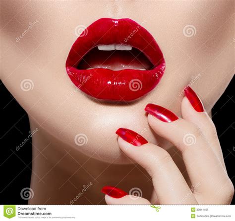 Red Lips And Nails Stock Image Image Of Beauty Lipgloss