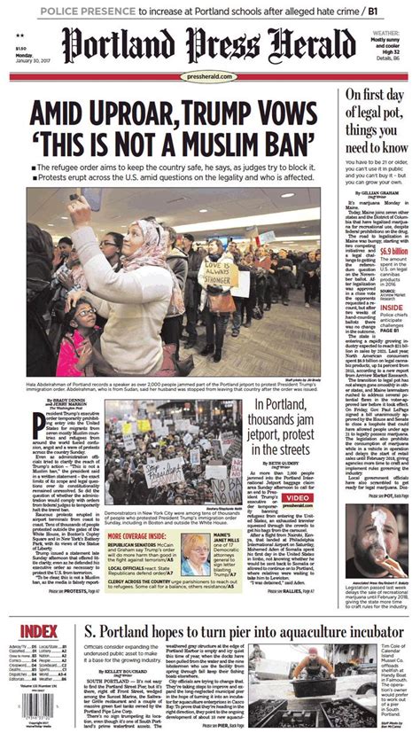 Todays Portland Press Herald Front Page Monday January 30 2017 Portland Press Heral