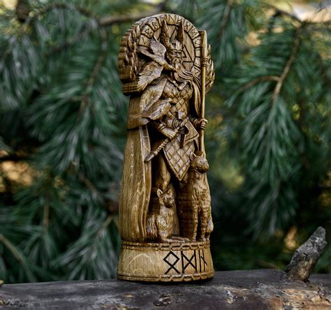 Odin God Viking God Wood Carved Statue Pagan Paganism God Etsy