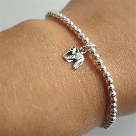Sterling Silver Stretch Bracelet With Elephant Charm Little Grey Moon