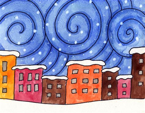 Snowy City Night Painting Art Projects For Kids