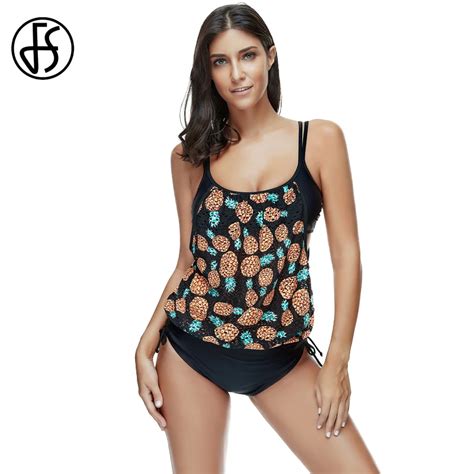 fs tankini swimsuit women two pieces bathing suits sling sport bikinis set pineapple print