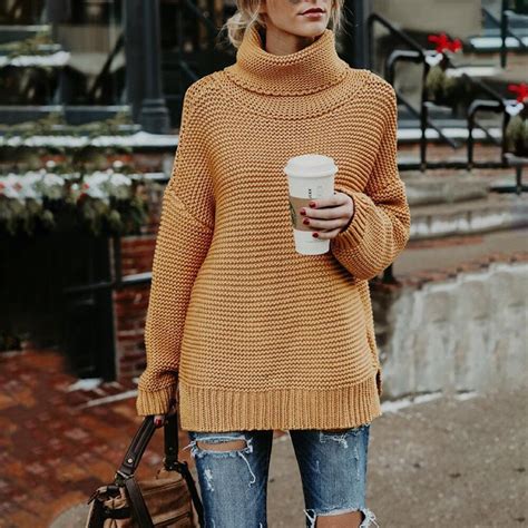 autumn winter long sweater and pullovers women s thick warm turtleneck casual loose sweaters 6