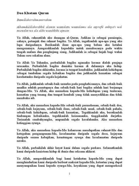Artikel ini akan mengulas kumpulan bacaan doa khatam al quran (doa khotmil quran) lengkap tulisan arab, latin dan artinya. Doa Khatam Quran Bahasa Melayu
