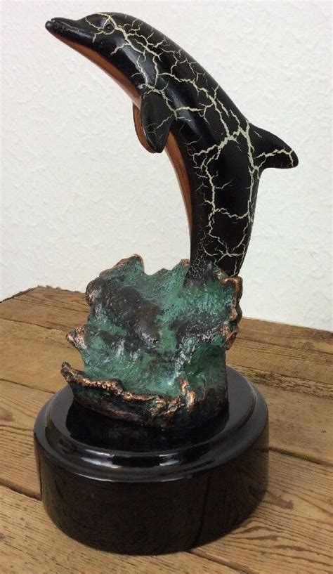 Leaping 10 Signed Donjo Dolphin Sculpture 2000 Edition Statue
