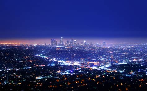 Los Angeles La Buildings Skyscrapers Lights Night Hd Wallpaper Man
