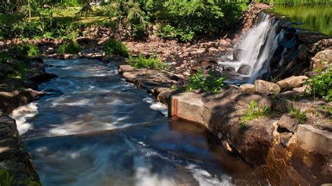 Rocks Stones Waterfalls Green Trees Plants Bushes Hd Nature Wallpapers