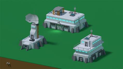 Sci Fi Buildings Low Poly Free VR AR Low Poly 3D Model Animated