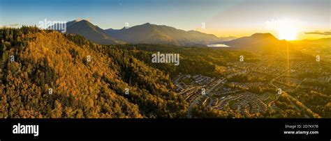 Wide Angle Aerial Panorama Photo Of Chilliwack City In Fraser Valley