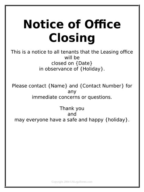 Notice Leasing Office Closing For Holiday Doc Template Pdffiller