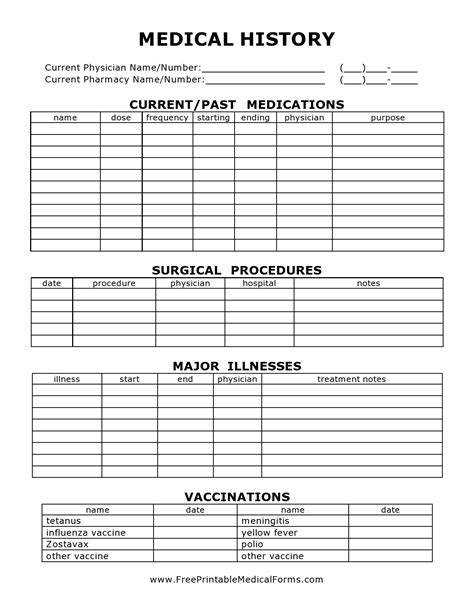 Health History Template Free Free Printable Templates