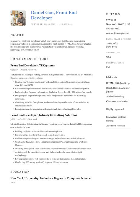 Front End Developer Resume Guide And Sample