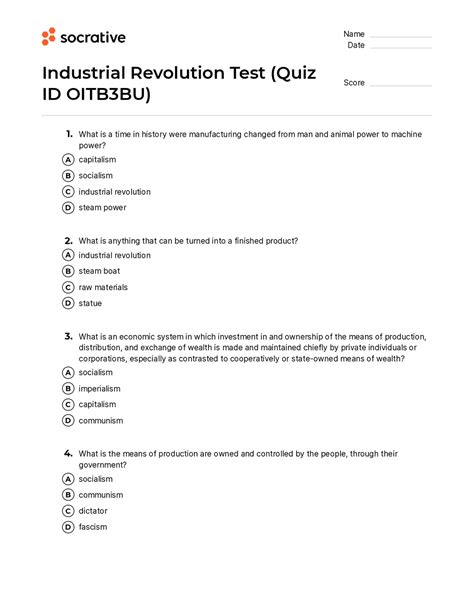 ️industrial Revolution Quiz Worksheet Free Download