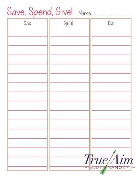 Save Spend Give Plus Free Printable For Kids True Aim